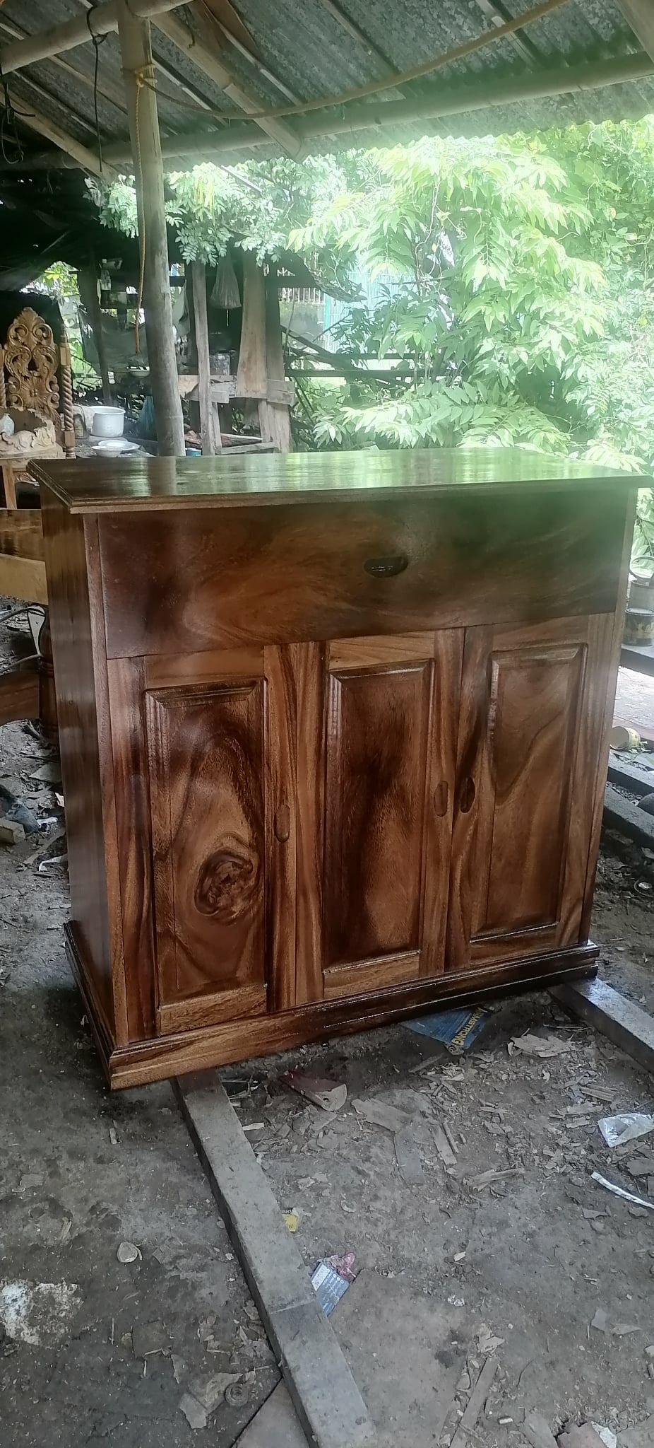 Matte Finish Three-Door Hardwood Sideboard