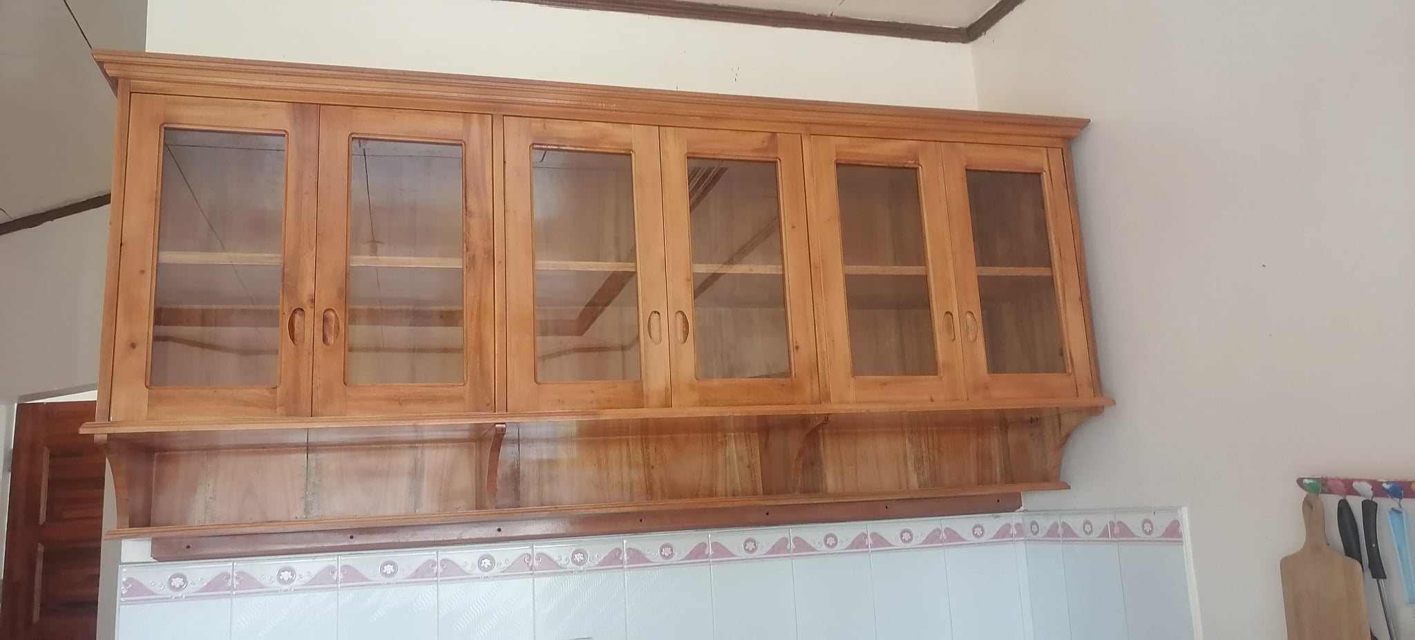 Wall-Mounted Wooden Kitchen Cabinet with Glass Panel Doors